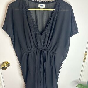 Vintage 00s Old Navy Black Tassel Trim Swim Cover Up Dress | Size M